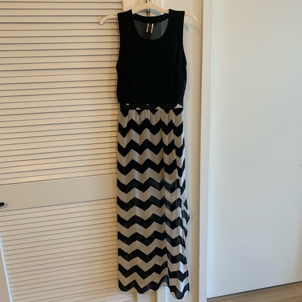 Want and Need Black & White Chevon Maxi Dress